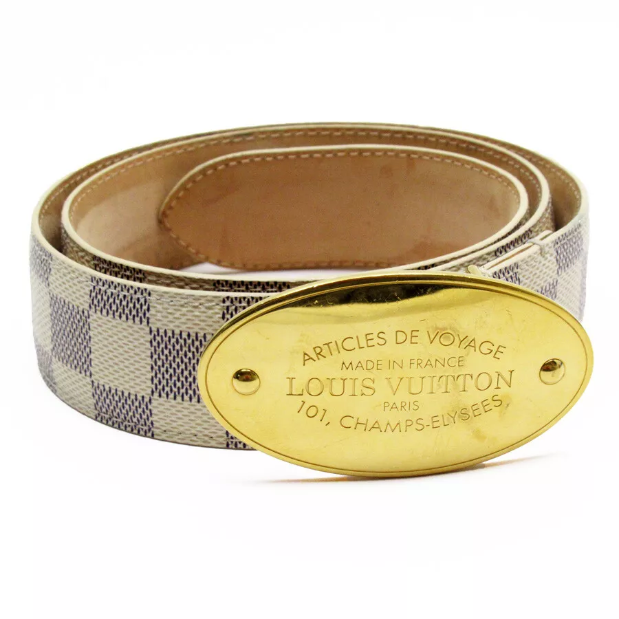 Auth LOUIS VUITTON Damier Azur Saint Tulle Belt Azur/Gold M9837 h29071a