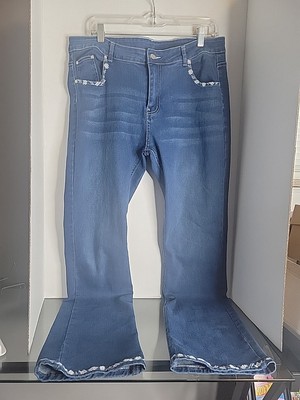 Jeans Stretch Straight Leg Embroidered Denim Womens Size XL 