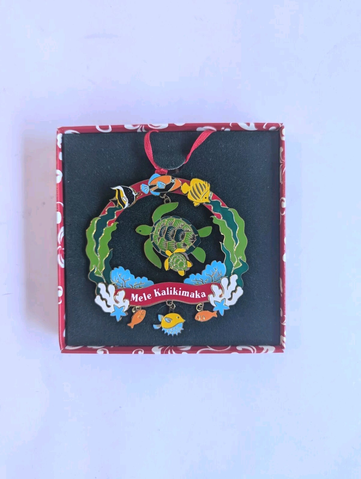 Hawaii Mele Kalikimaka Brass Reef Wreath Fish Turtles Christmas Ornament