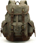HuaChen Waxed Canvas Leather Backpack Travel Hiking Rucksack Camping School Bag