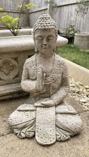 Meditating Buddha Stone Statue | Vintage Oriental Monk Outdoor Garden Ornament