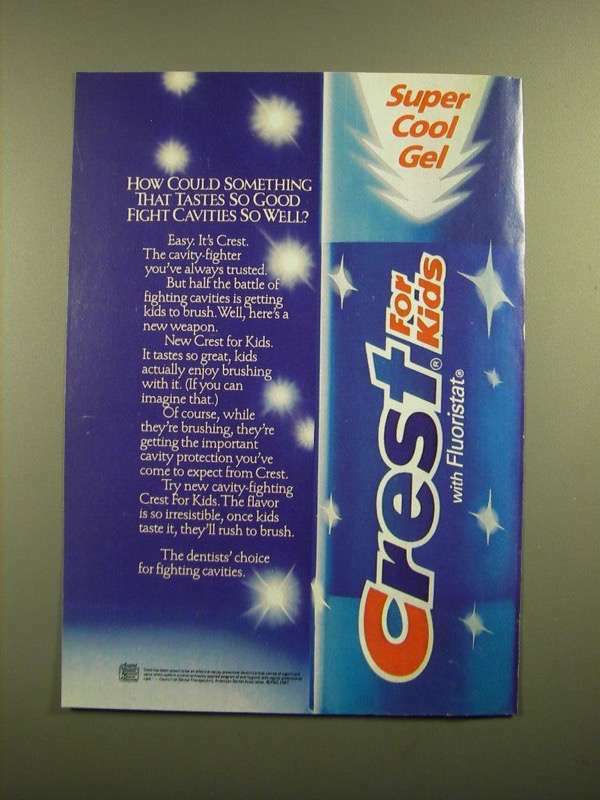 1988 Crest for Kids Toothpaste Ad - Effective Cavity Fighting Formula