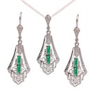 Pendant Earring set Sterling silver Natural Emerald Art Deco Jewelry — photo 1
