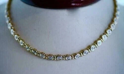 Теннисное ожерелье 16 дюймов круглой огранки с созданным в лаборатории бриллиантовым ободком серебро 925 пробы - Изображение 2 из 4