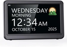 Rechargeable Digital Calendar Alarm Clocks for Senior, 7" Clock with Day and Dat