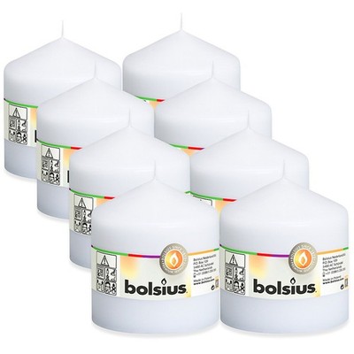8 Stk Bolsius Stumpenkerzen 100x98mm große Blockkerzen glatt - Weiß