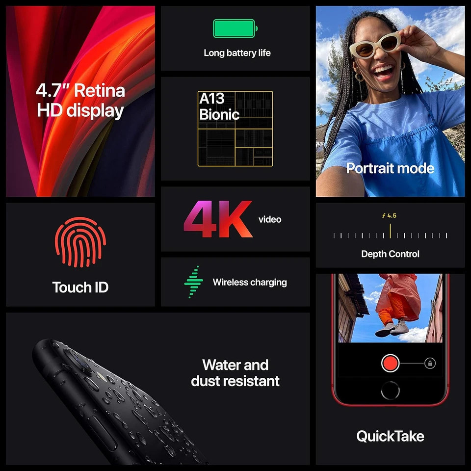 Apple iPhone SE 2 (2020) - 64GB - Black - Unlocked - Image 2 of 4