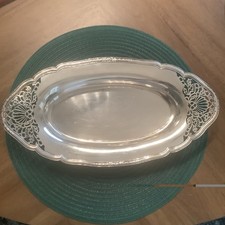 Silver 950 Oval Serving Tray Platter Pierced Rim & Floral Ends 647 grams/20.81oz