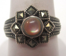 Vintage Sterling Silver Marcasite and Mother of Pearl Ring Size 7