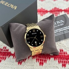 Classic Bulova Diamond 97D108 Black Dial Gold Bracelet Quartz Men's Watch 40mm