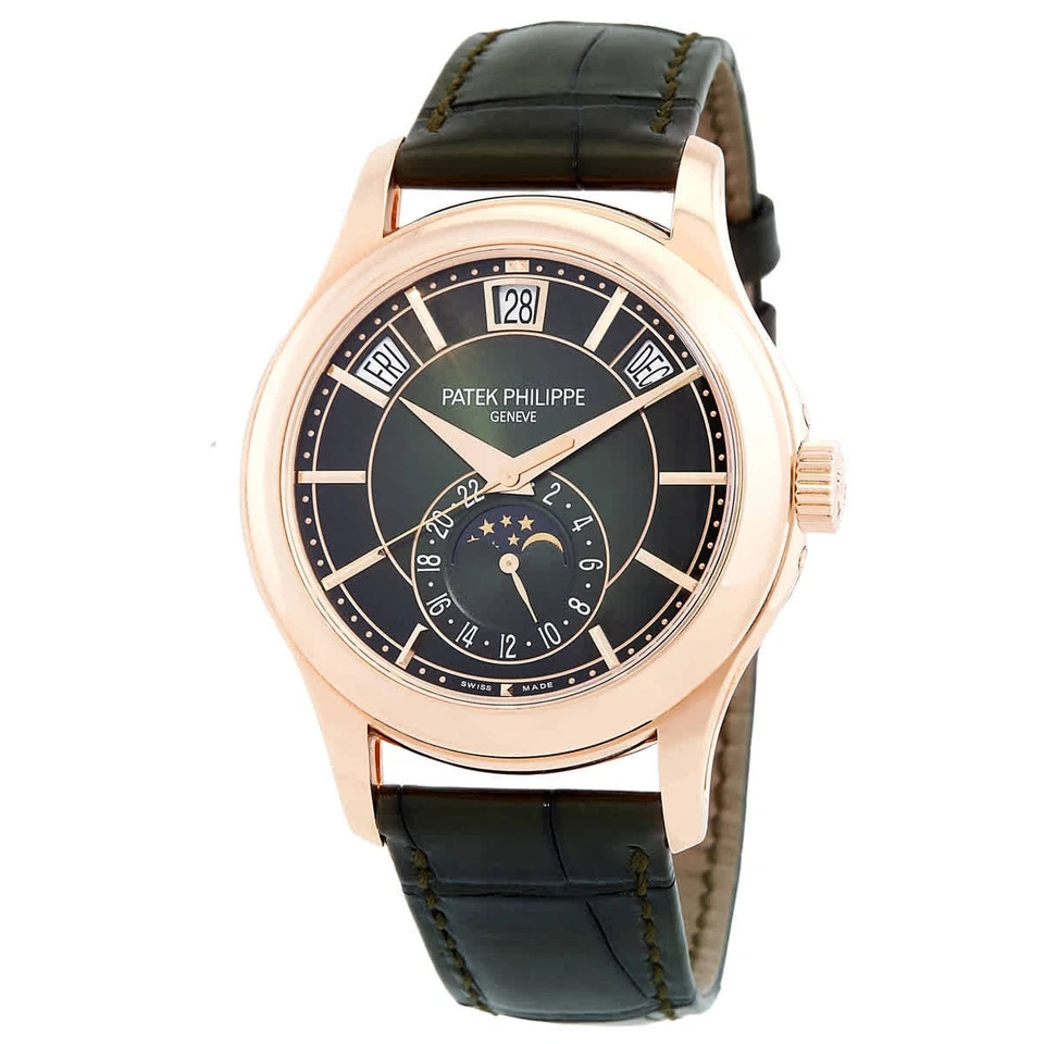 Patek Philippe verde oliva Sunburst complicaciones automático para hombre oro rosa