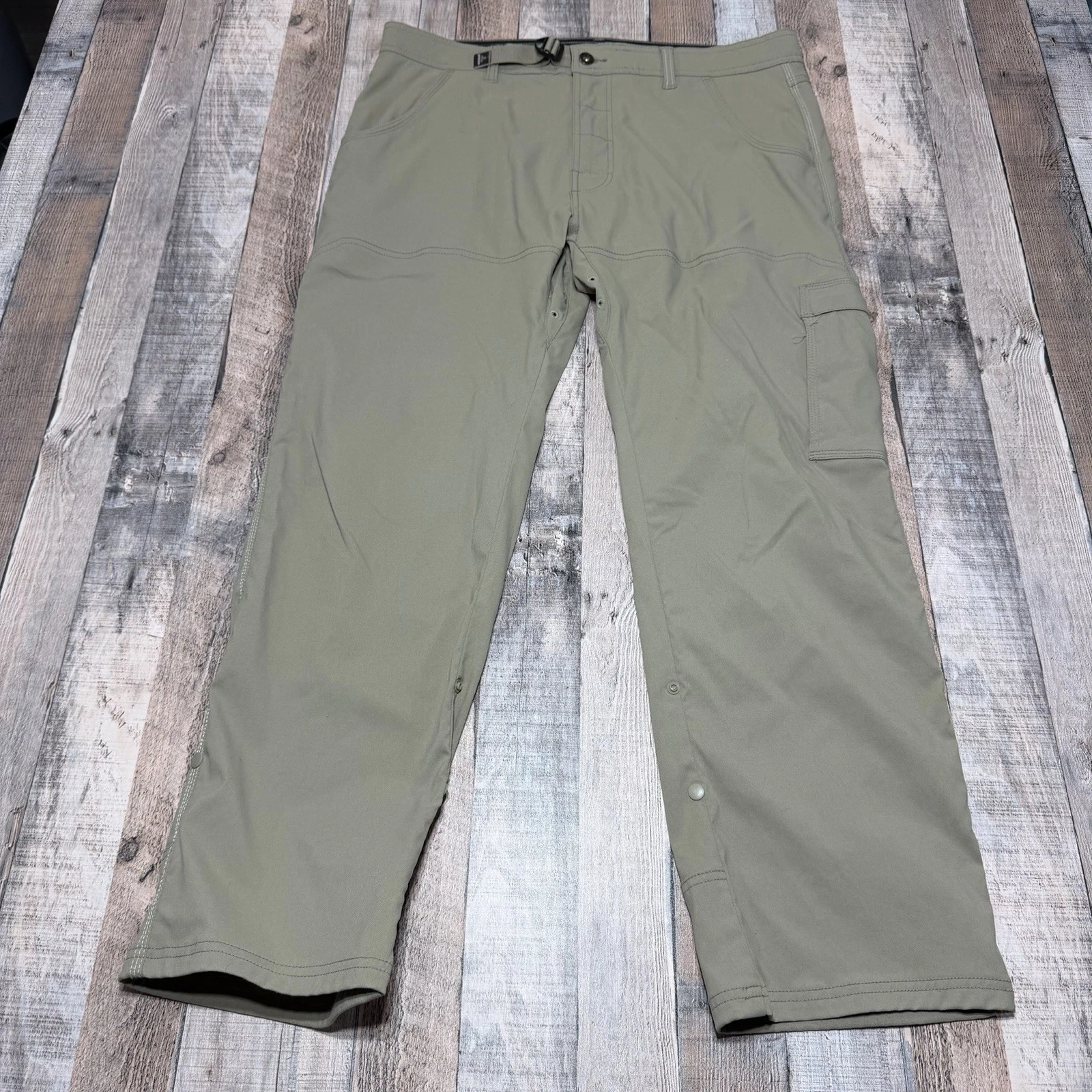 prAna Hiking Pants Mens 38x30 Khaki Cargo Outdoor Trail Nylon Belted