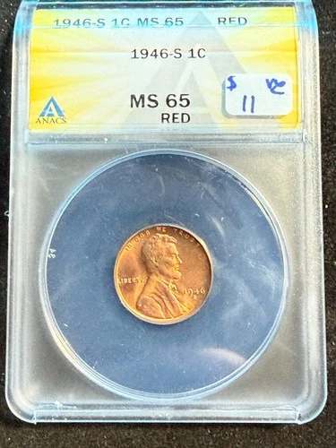 1946 S LINCOLN WHEAT CENT ANACS MS 65 RD 137