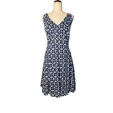 NWT Lauren Ralph Lauren Blue White Cotton Fit Flare Dress Size 16