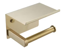 BWE Wall Mounted Stainless Steel Toilet Paper Holder w/Phone Shelf-Brushed Gold