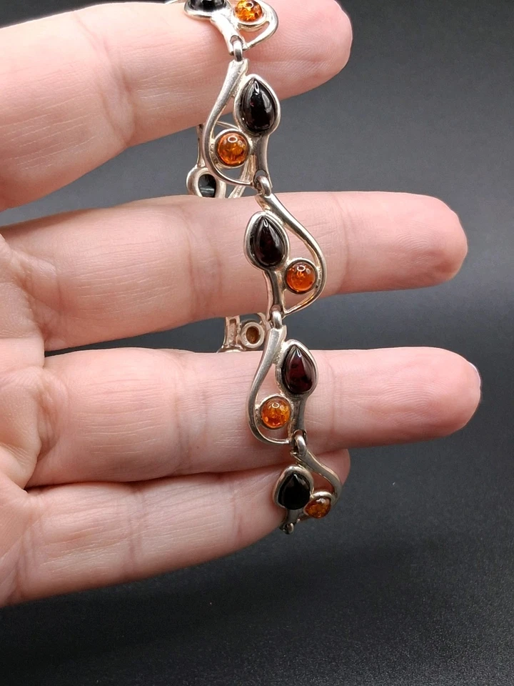 Pulsera ámbar báltico vintage, 7 pulgadas, 925 SS, hecha artesanalmente, piedra natal de noviembre Foto 3 de 4