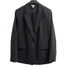 Liz Claiborne Womens Charcoal Grey Textured Single Button Blazer Jacket Size L