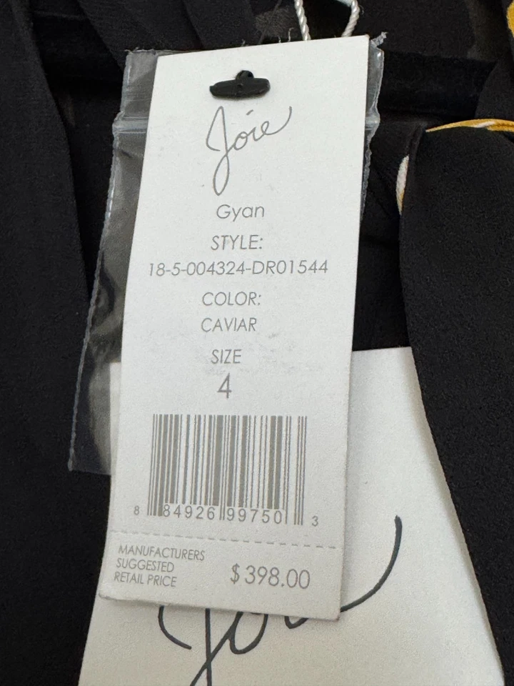 Nuevo Vestido Joie Gyan Talla 4 Mujer Color Cavior Negro Amarillo Corto BOHO $398 NUEVO CON ETIQUETAS Foto 4 de 4