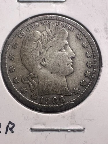 1906 Barber Quarter • Philadelphia Mint • Circulated Silver 25c • Fine–VF Detail