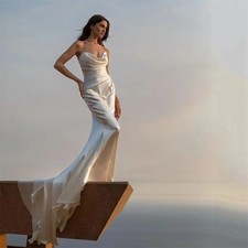 Sexy Mermaid Pleating Wedding Dress Simple Sweetheart Sleeveless Bride Gowns