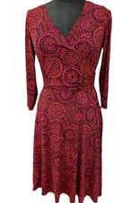 London Times Ladies Y2K Red Orange Wrap V Dress Fit & Flare Size 8 Long Sleeve