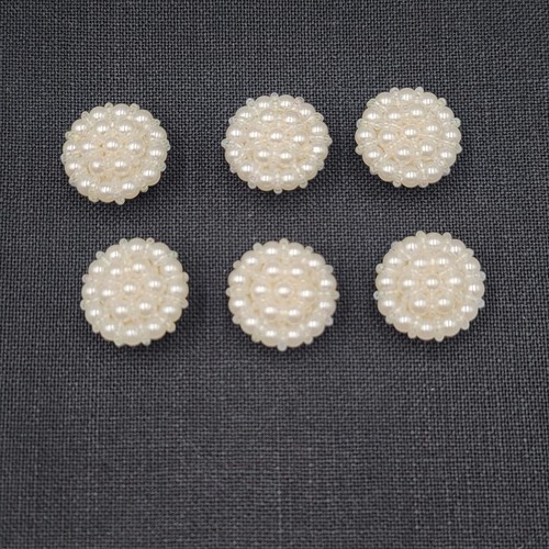 Vintage Button Covers  Set of 6 White Cluster Bead 1"