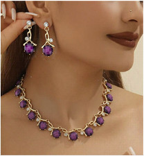 JEWELRY SET-Elegant PURPLE Necklace Set with Rhinestone Accents