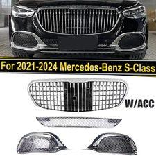 Front Grille & Fog Light Frame Silver For 2021-2024 Mercedes Benz W223 S580 S680