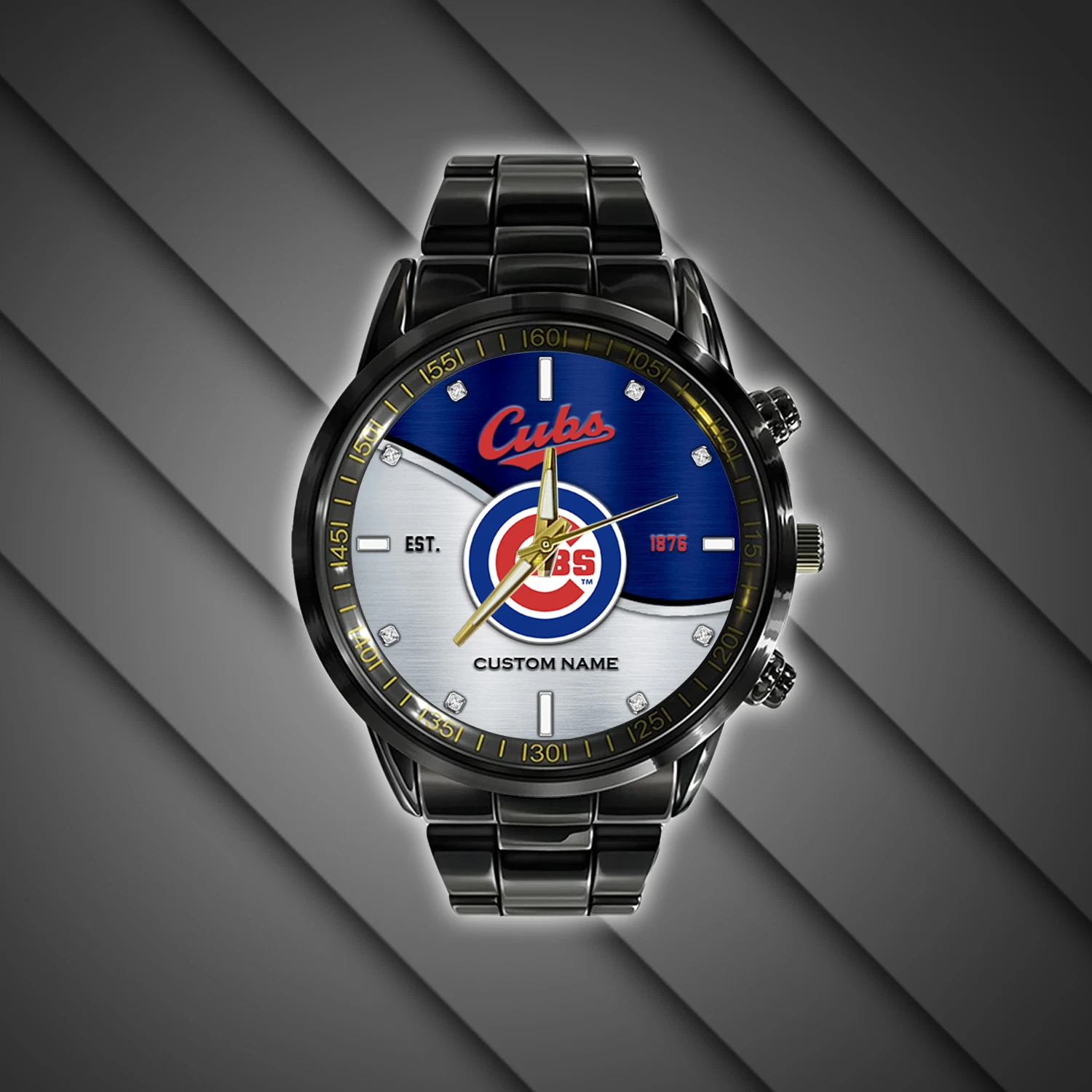 Chicagos Team Cubs Baseball Black Stainless Steel Watch