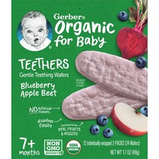 Organic for Baby, Teethers, Gentle Teething Wafers, 7 Months, Blueberry Apple