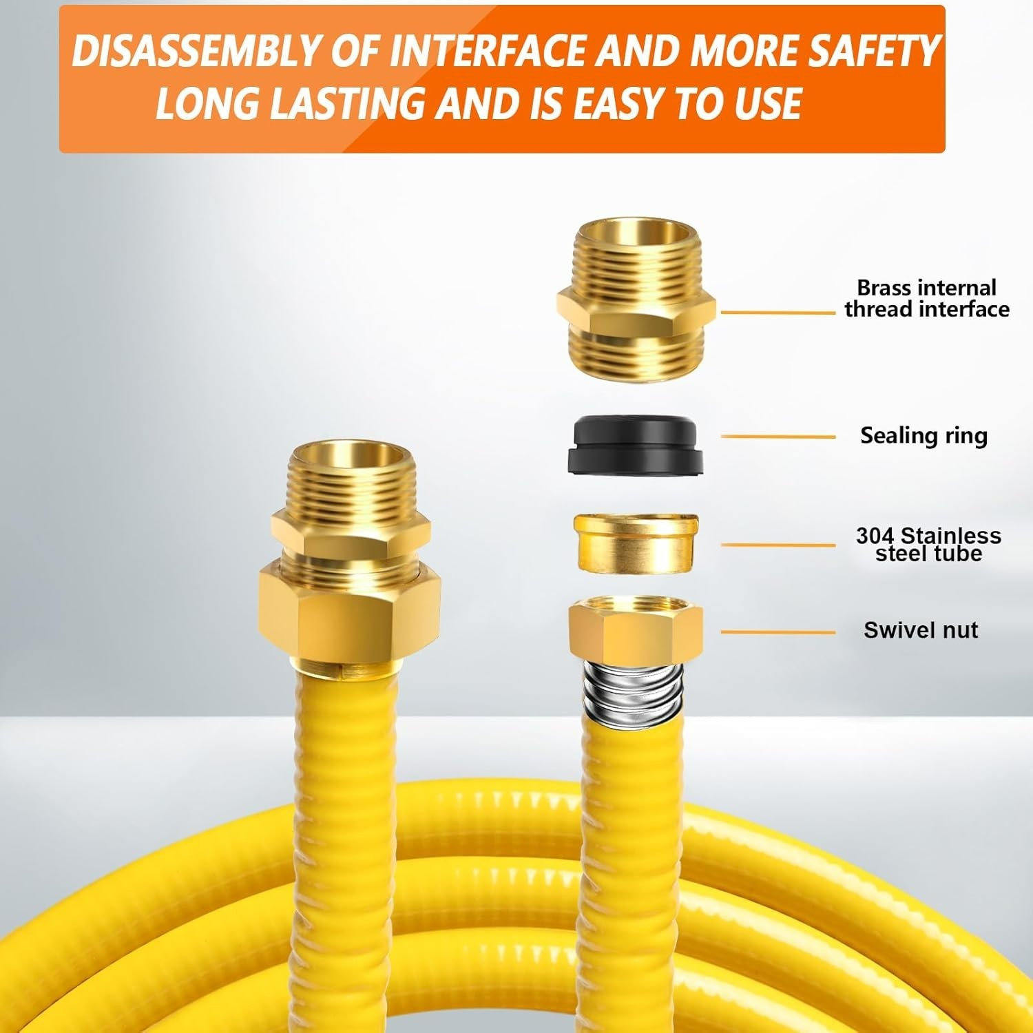 70ft 1/2'' Flexible Gas Line, CSST Corrugated Stainless Steel Tubing Pipe Kit...