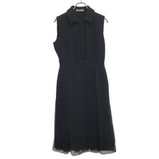 Prada sleeveless wool slit pleated dress black 44 Used MESC-0