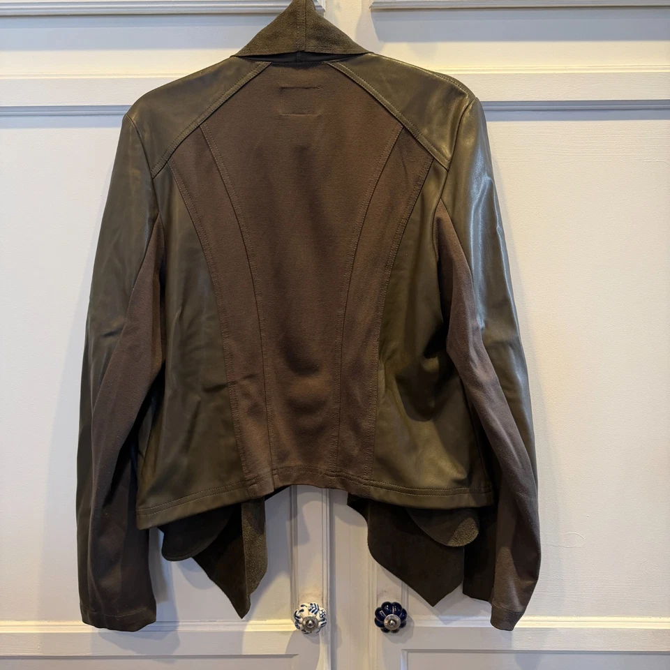 Kut from the Cloth Size Faux Leather Drape Front Olive Jacket Size XL - Image 3 of 3