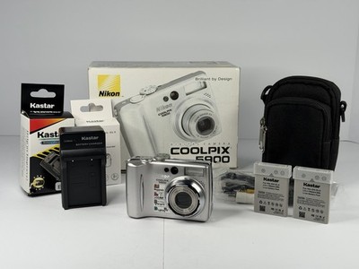 Nikon Coolpix 5900 Digital Camera 5.1MP Silver Tested Working w/ Box & 2 Battery