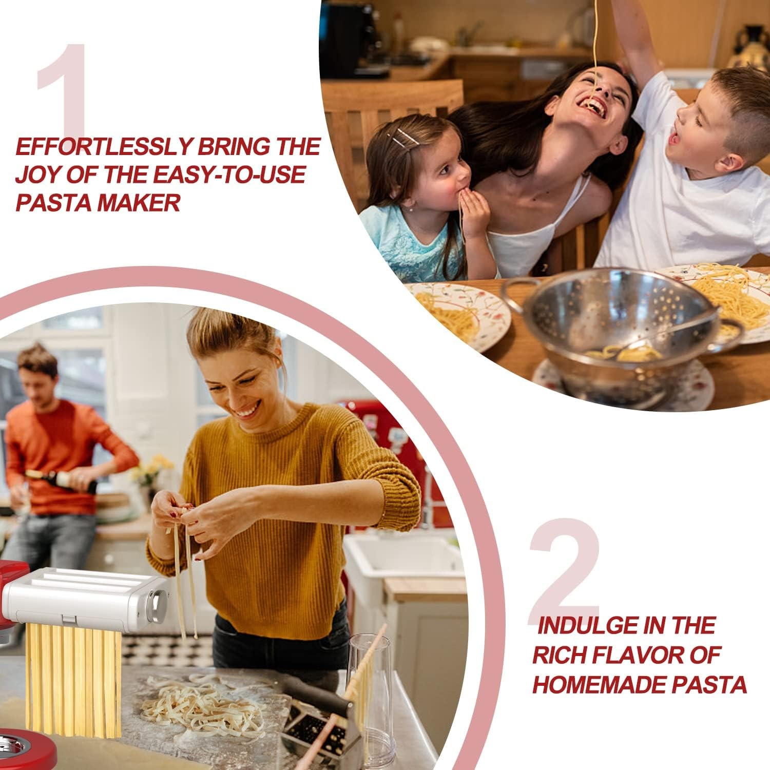 Pasta Maker Attachment for Kitchenaid Mixers, Noodle Maker 3 in 1 Set of Pasta