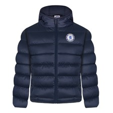Chelsea Boys Quilted Jacket Hooded Winter Coat Kids Official Soccer Gift