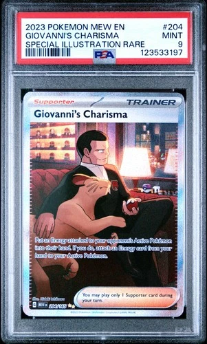 2023 POKEMON MEW EN-151 SPECIAL ILLUSTRATION RARE #204 GIOVANNI'S CHARISMA PSA 9
