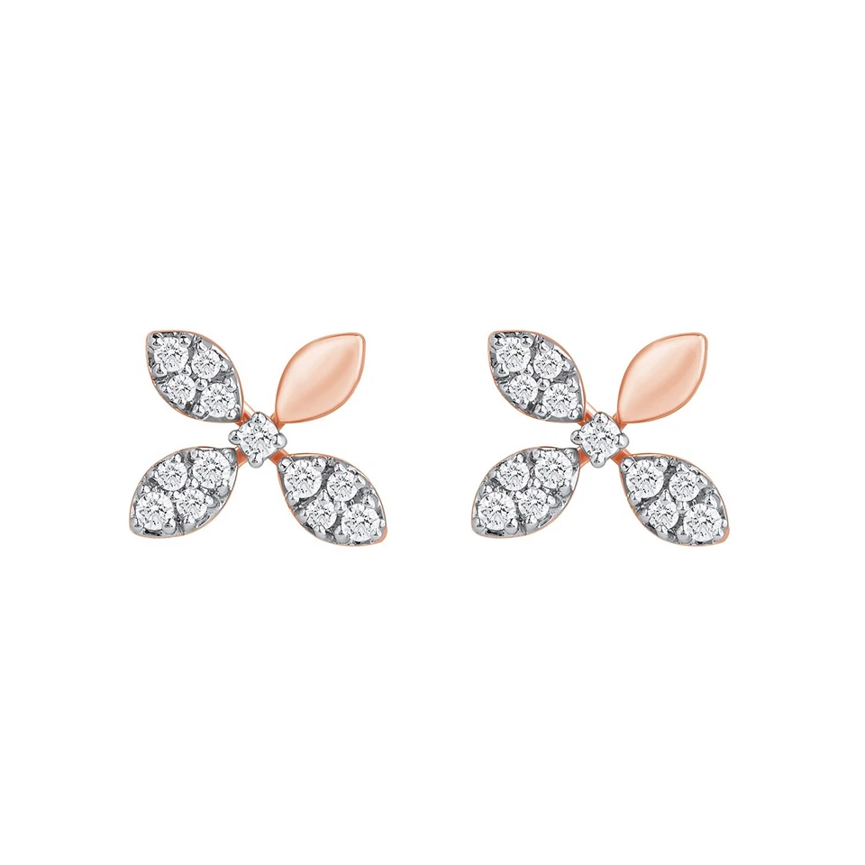 Floarl Womens Stud Earrings 0.15 Ct Lab Grown Diamond VS/FG Solid 14K Rose Gold - Image 3 of 4