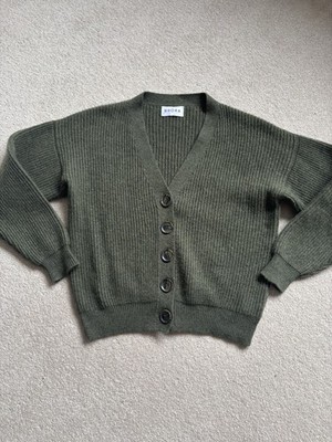 Brora Cashmere Ribbed Cardigan Olive Green UK 8-10 (generous)