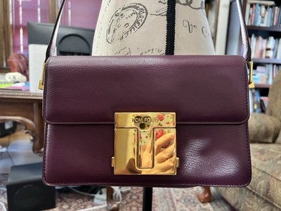 Tom Ford T Clasp Plum Leather Crossbody Bag