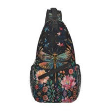 Floral Dragonfly Crossbody Sling Backpack Chest Bag for Travel Daily Use