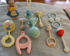 Vintage Lot of 10 Baby Rattles Toys Plastic 1...