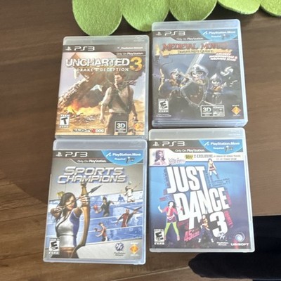 PlayStation 3 Game Lot Uncharted 3, Sports Champions, Just Dance 3, Medieval Mov