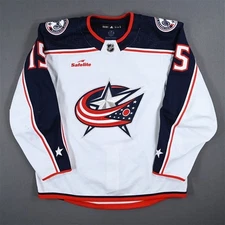 2022-23 Gavin Bayreuther Columbus Blue Jackets Game Used Worn NHL Hockey Jersey