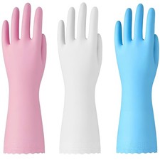 3 Pairs of Latex-Free Dishwashing Gloves - Comfortable Cotton Lined  Waterproof