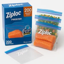 Ziploc Freezer Quart Bags 200 Count | Stay Open Design | Premium Protection