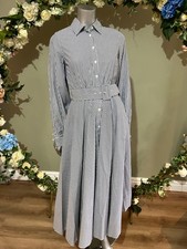 TED BAKER Maxi Shirt Dress Size TB 0 UK 6 Loja White Blue Stripe Belted Pockets