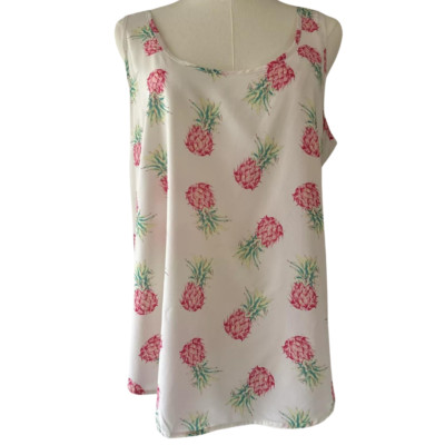 Women s Fruit Print Tank Top Vacay Casual White Pink Pineapple Seize