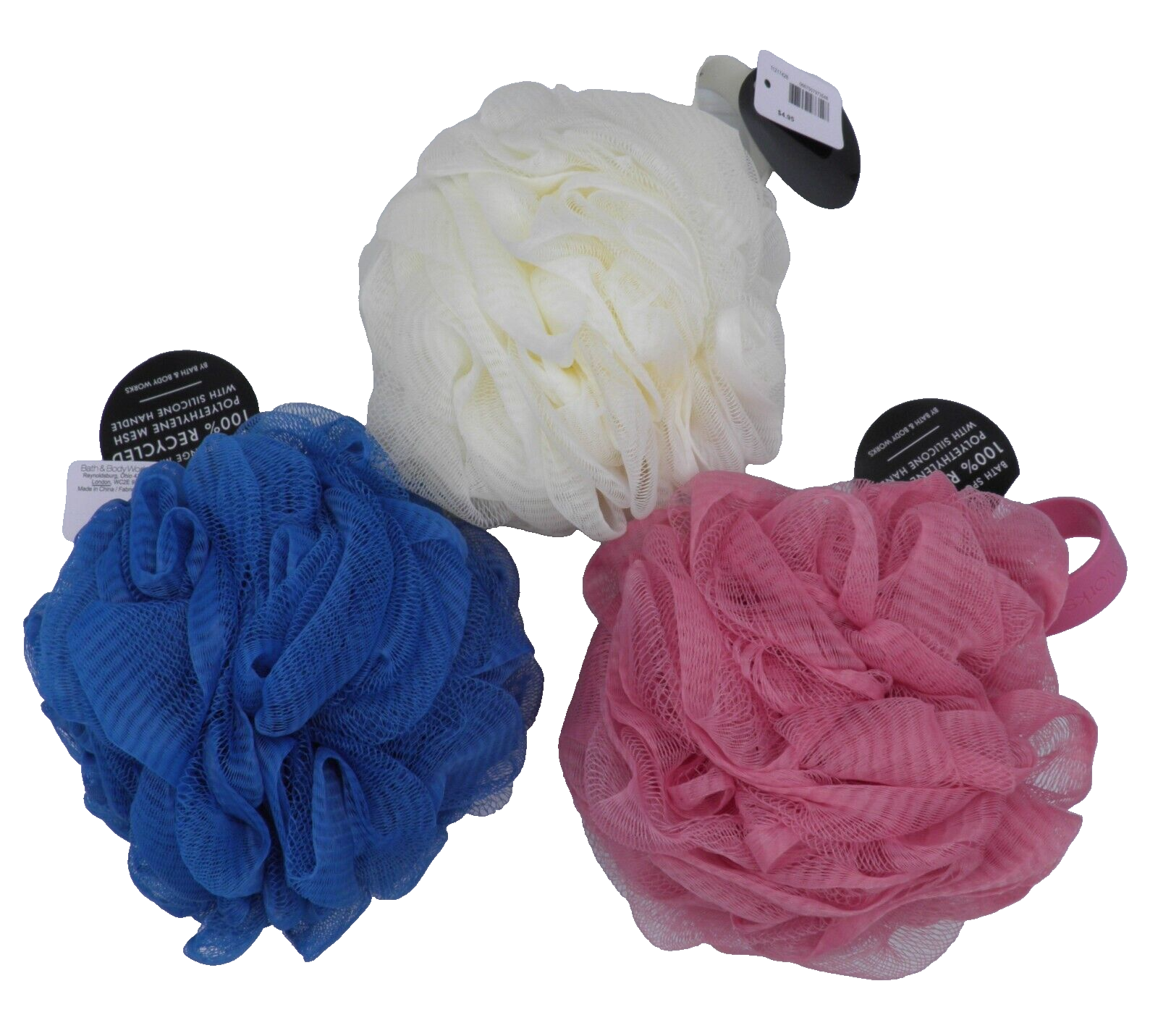 BATH & BODY WORKS LOOFAH POUF SHOWER SPONGE (3 Pack) Cream Rose Blue Sealed
