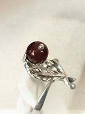 RING WITH CORNELIAN ROUND GEMSTONE--- 925 STERLING SILVER